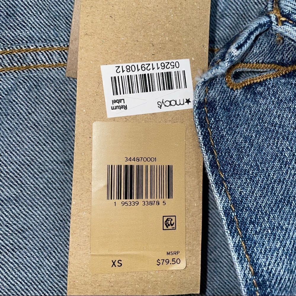 LEVI’S ExBoyfriend Trucker Jacket Medium Wash Grey Sweatshirt Sleeve Frayed Coat - Picture 5 of 7